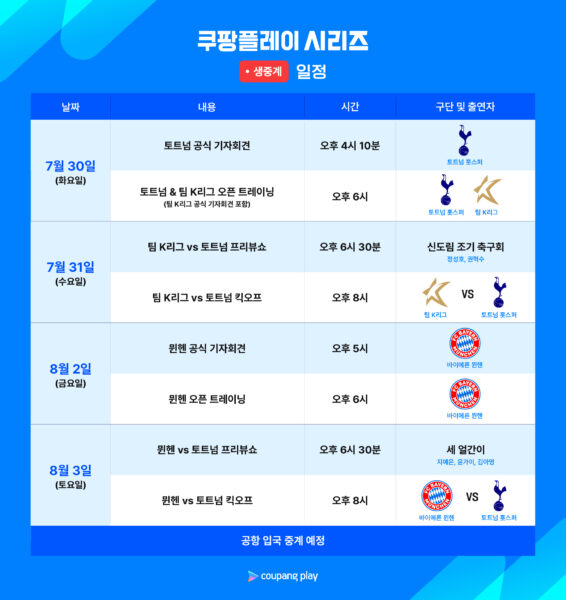 2024 쿠팡플레이 시리즈 중계 일정표